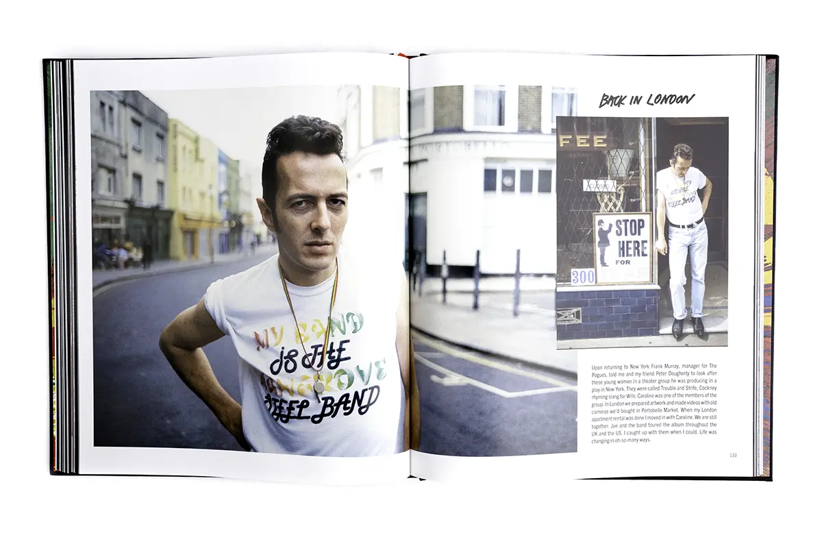 Spread from Print the Myth: Joe Strummer Portraits 1981–2002 by Josh Cheuse, published by Rocket 88